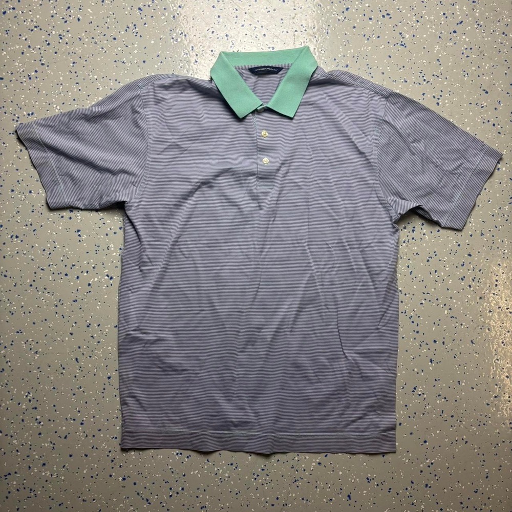 Cutter & buck DryTec Purple Green Striped Short Sleeve Polo Shirt Mens L Golf